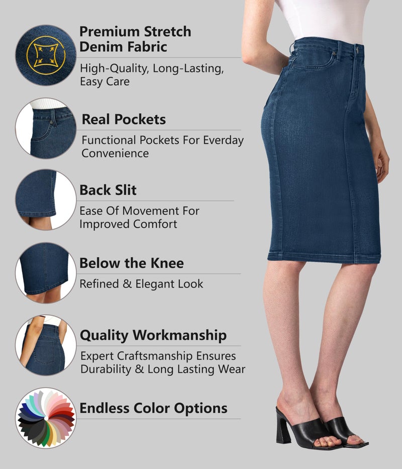 Lexi Womens Stretch Pencil Skirts with Functional Pockets, A Line & Destructed Mini Denim Skirts SKS22884 Medium Blue 10 - Image 2